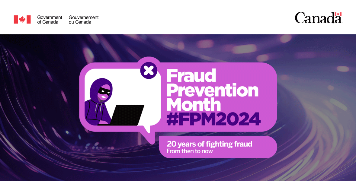 Fraud Prevention Month 2024 Web Banner. 20 years of fighting fraud. From then to now. #FPM2024.